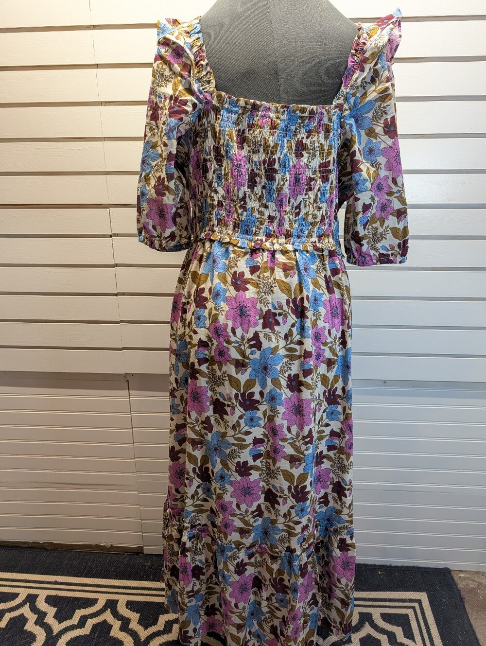 Vineyard Vines Dress Smocked Cotton/Silk Midi Floral Martha's Vineyard Dress XL - Picture 4 of 9